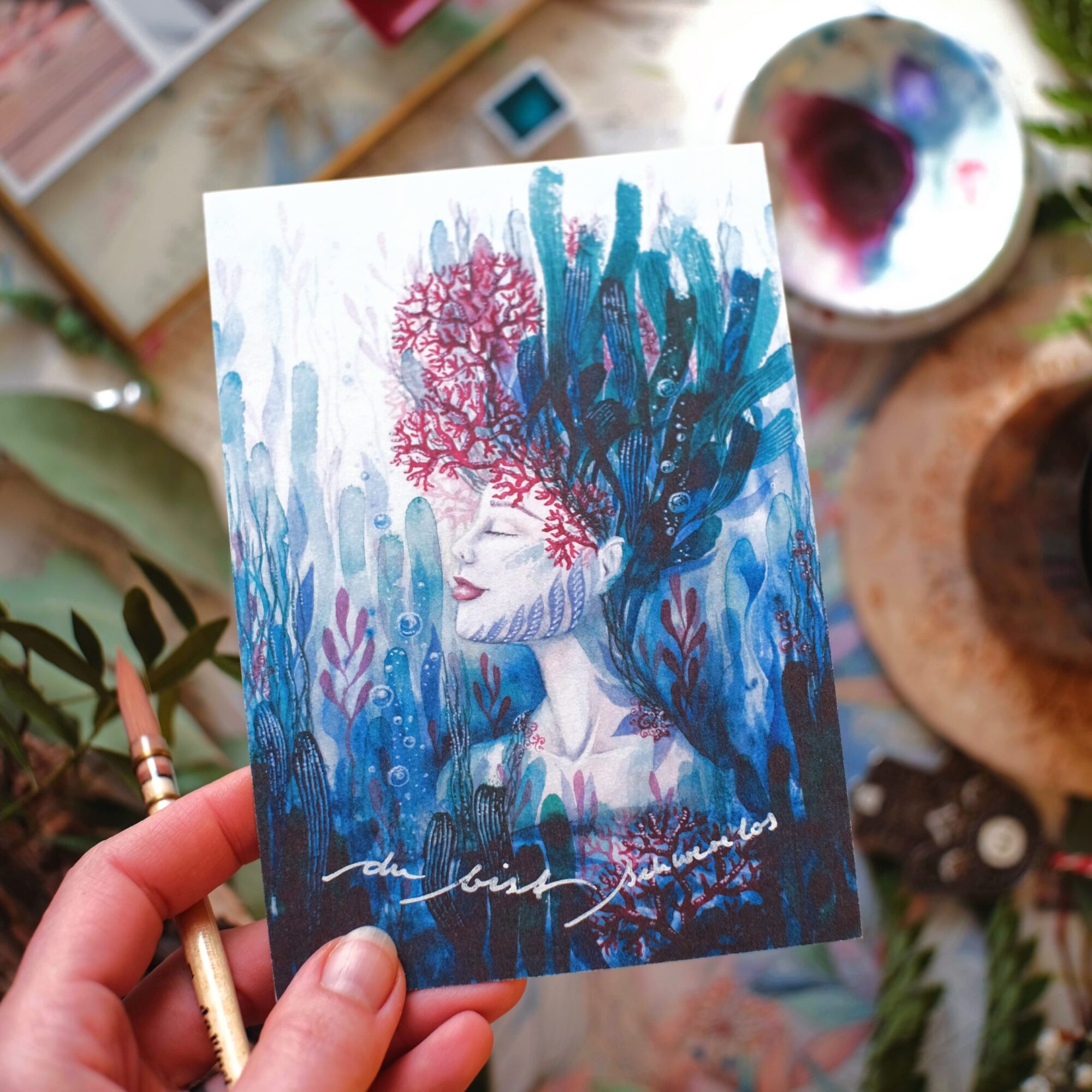 postkarte maria und der pinsel korallenbluete meer ozean wasser meerjungfrau schaman boho wicca2 scaled - Maria und der Pinsel