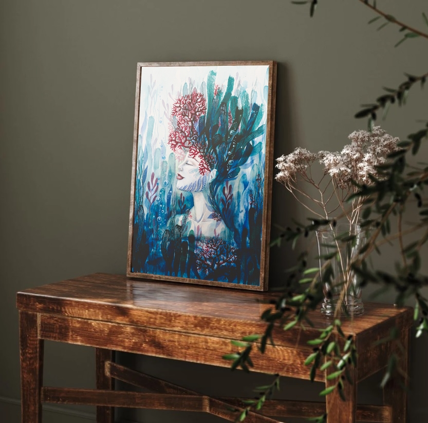 Korallenbluete maria und der pinsel feminine oeko artprints aquarell nachhaltige kunst raum - Maria und der Pinsel