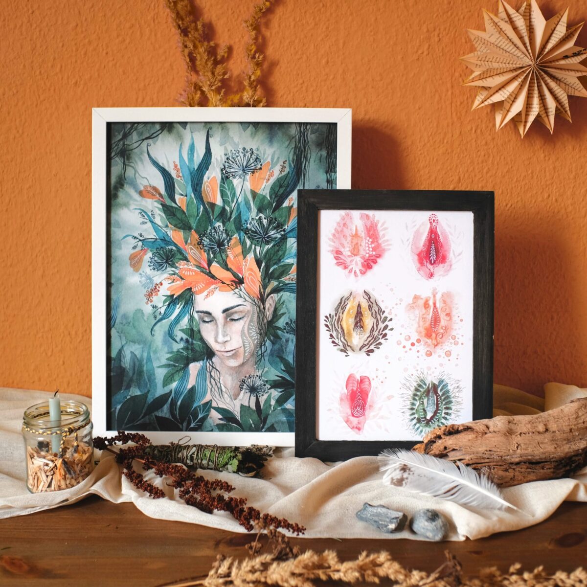 Alles in dir blueht maria und der pinsel artprints oeko vegan boho period art vagina vulva blumen portrait feminismus aquarell spirituell 1 scaled - Maria und der Pinsel
