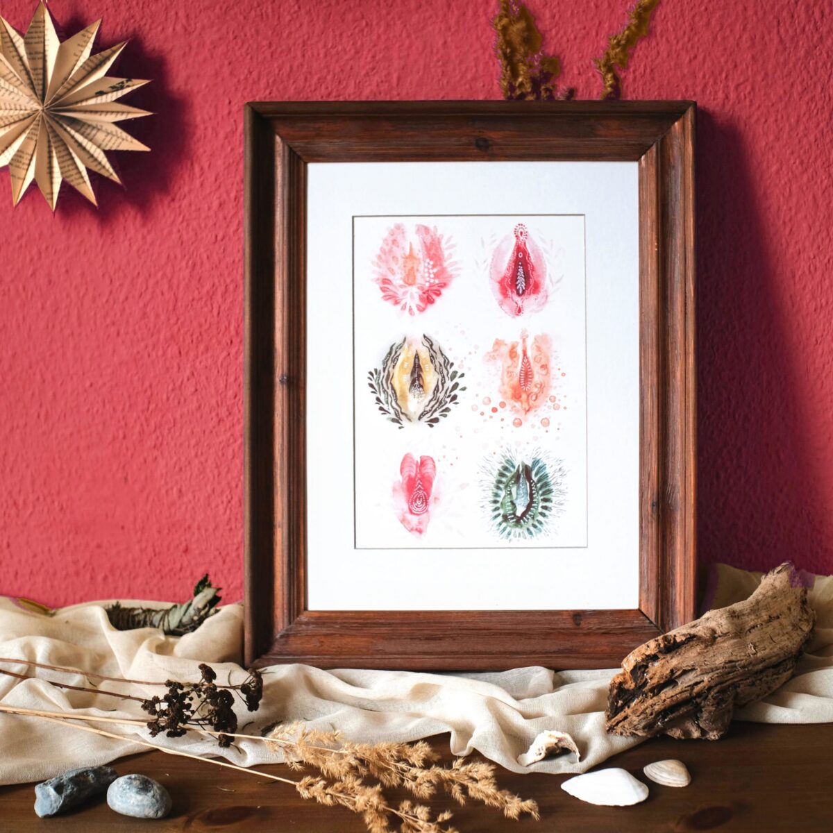 Vulvaliebe maria und der pinsel artprints oeko vegan boho period art vagina menstruation queer feminismus aquarell spirituell scaled - Maria und der Pinsel