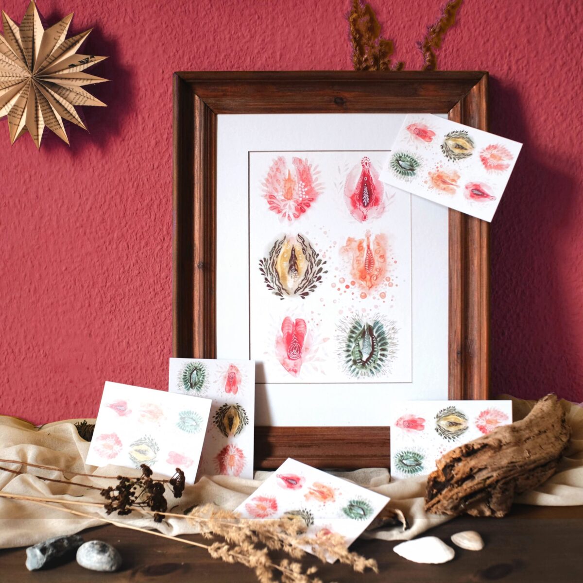 Vulvaliebe maria und der pinsel artprints oeko vegan boho period art vagina menstruation queer feminismus aquarell spirituell1 scaled - Maria und der Pinsel