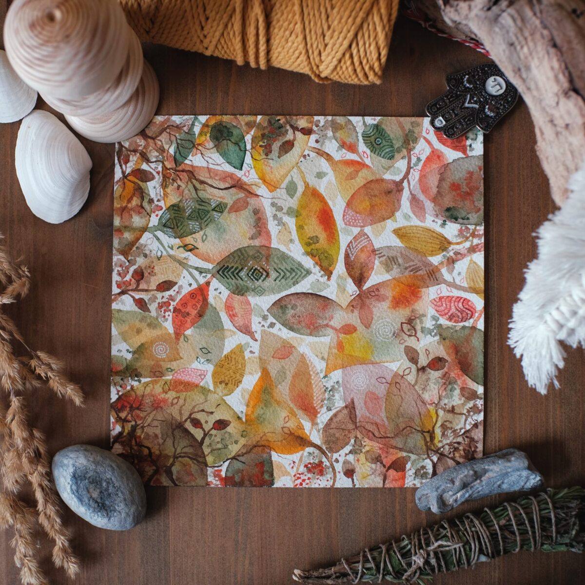 blaetterzauber maria und der pinsel aquarell malerei abstrakt orange gelb gruen pflanzen natur boho scaled - Maria und der Pinsel