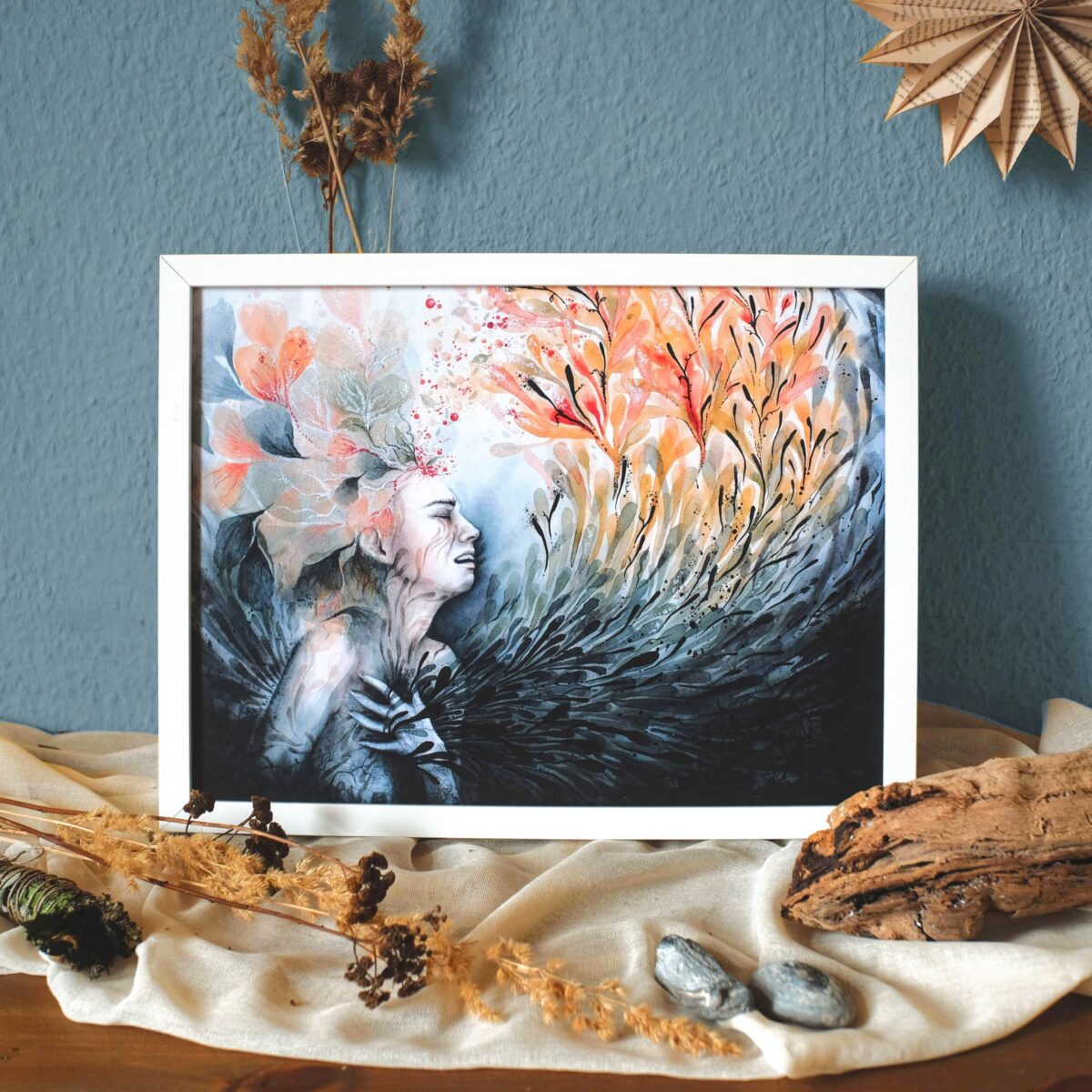 geliebte dunkelheit maria und der pinsel aquarell malerei tod trauer schmerz schatten blume erbluehen schmerz boho tarot 160 80 scaled - Maria und der Pinsel