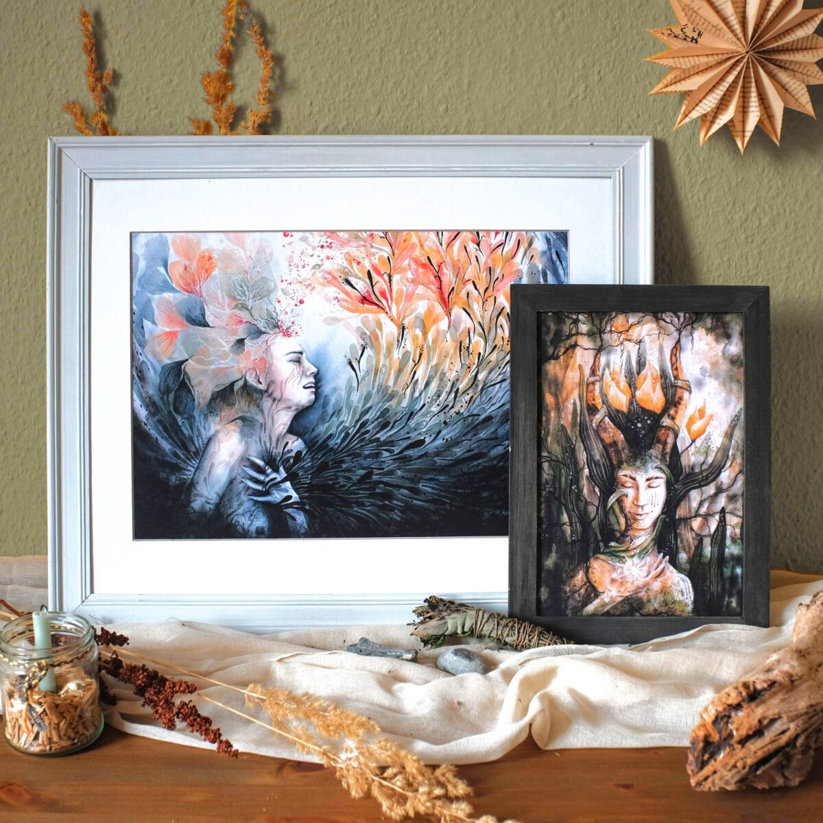 licht schatten maria und der pinsel artprint oeko set malerei aquarell boho tantra natur blume frau schmerz tod verlust trauer gaia spirituell1 12 80 scaled - Maria und der Pinsel