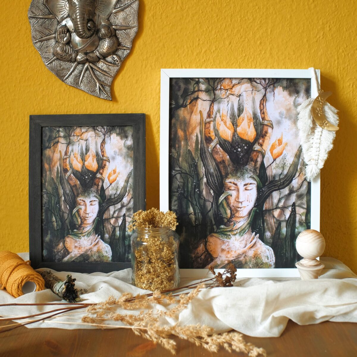 sonnenherz maria und der pinsel aquarell malerei oeko artprint koenig erde gaia boho natur blueten pflanzen verbunden licht strahlen scaled - Maria und der Pinsel