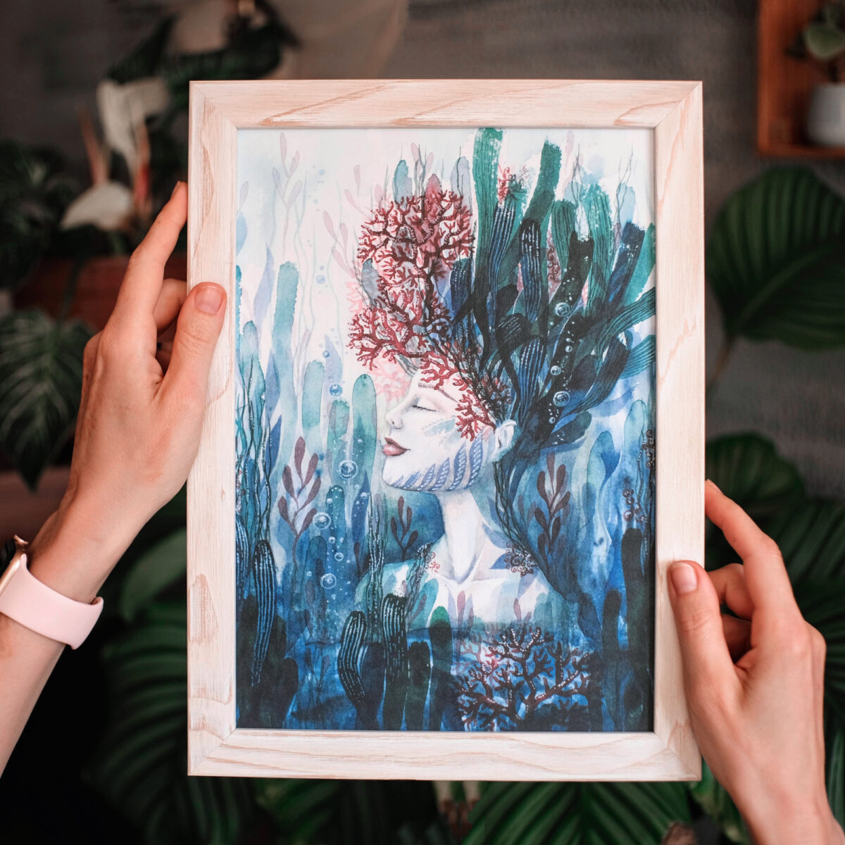 oeko artprint korallenbluete a4 vollholzrahmen weiss gebuerstet bilder fuer frauen oceanchild meerjungfrau meerliebe inspiration - Maria und der Pinsel