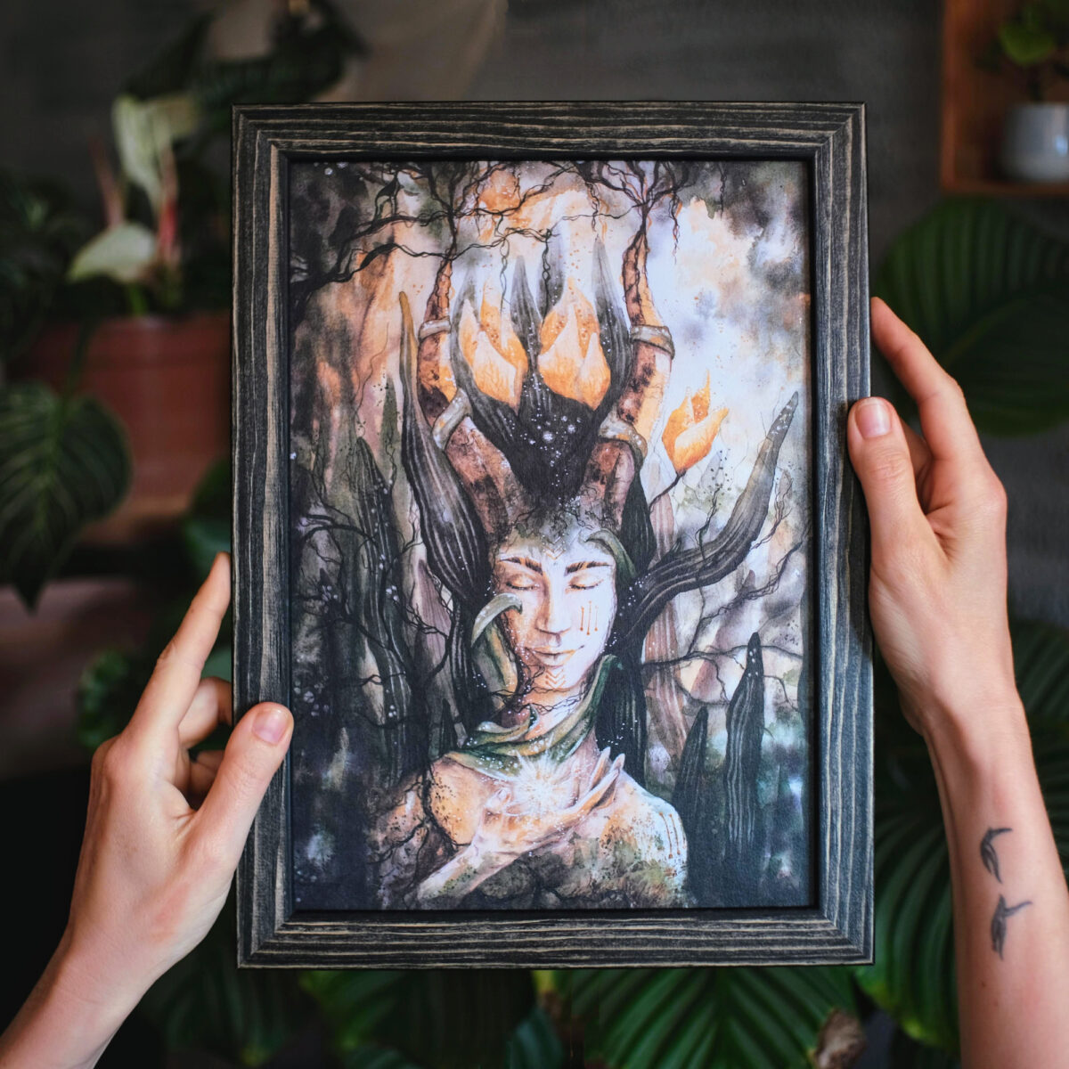 oeko artprint sonnenherz a4 vollholzrahmen schwarz gebuerstet bilder fuer frauen mutter erde gaia inspiration - Maria und der Pinsel