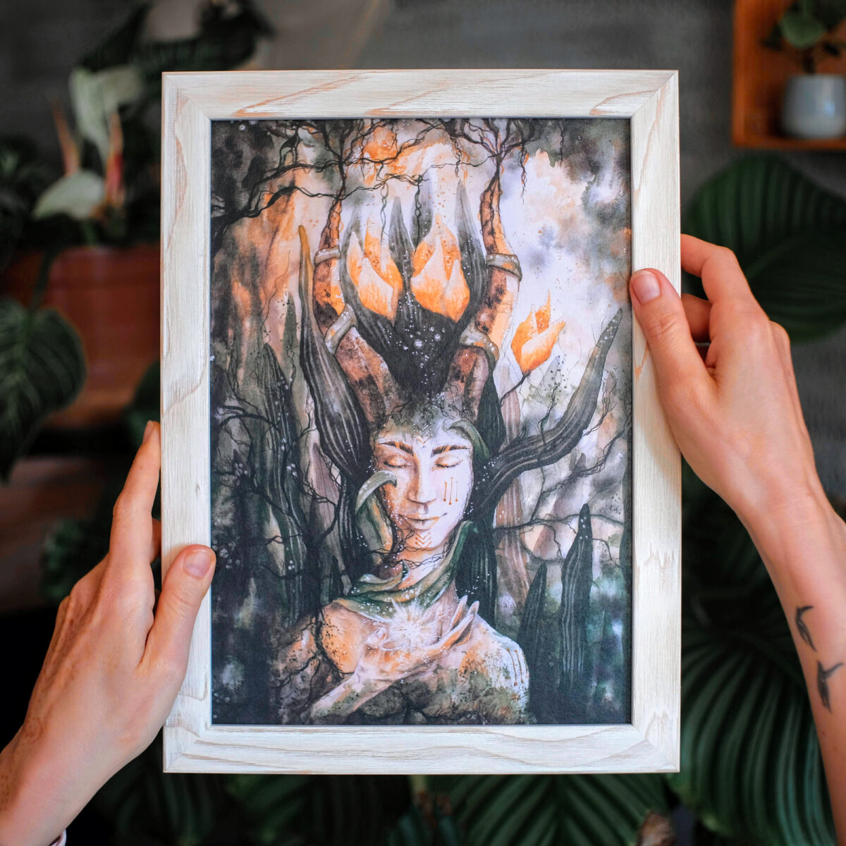 oeko artprint sonnenherz a4 vollholzrahmen weiss gebuerstet bilder fuer frauen mutter erde gaia inspiration - Maria und der Pinsel