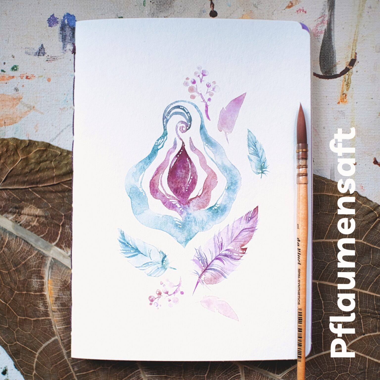 individuelle aufträge - maria und der pinsel vulva journal yoni vagina notizbuch tagebuch graspapier selbst gebunden aquarell nachhaltig mit liebe weihnachtsgeschenk Vulva Journal "Pflaumensaft"