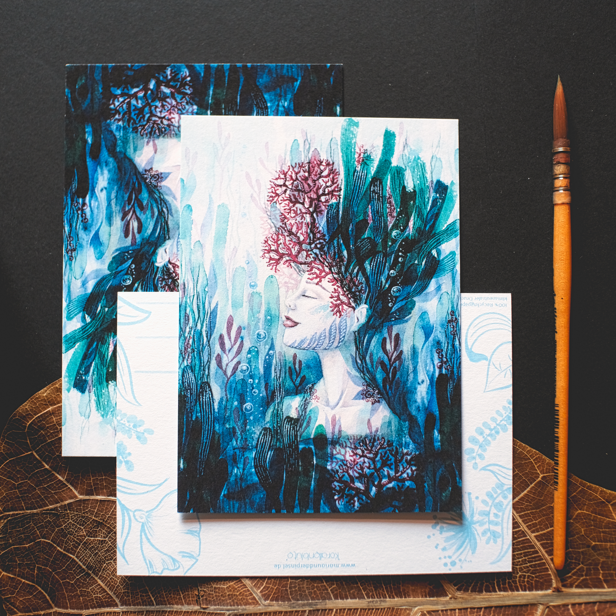 Korallenbluete postkarten selbstliebe erbluehen feminin aquarell - Maria und der Pinsel