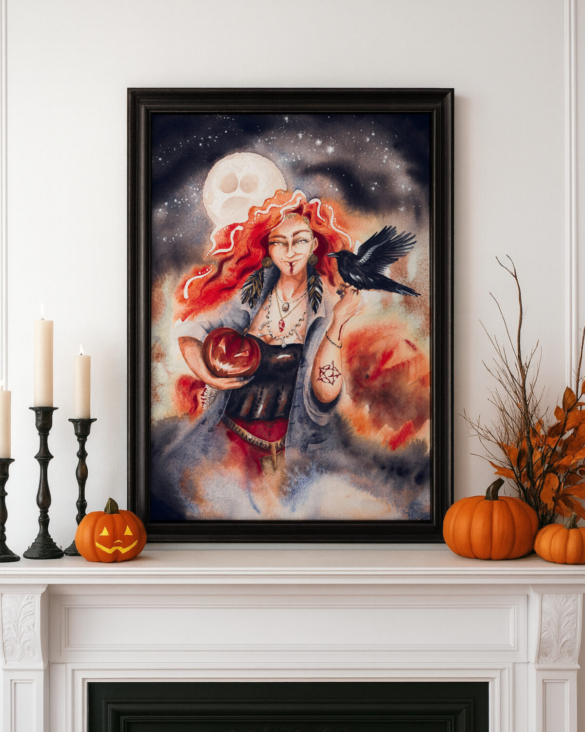 Maria und der Pinsel - Morvena Halloween Kuerbisse Artprint ~ MORVENA