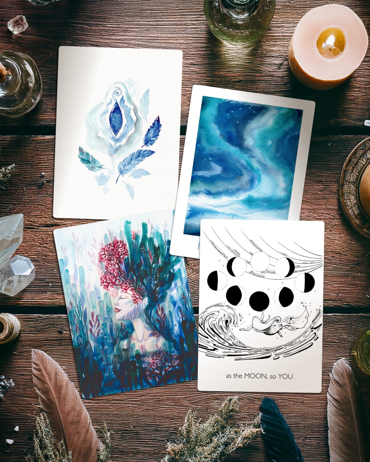 Maria und der Pinsel - Postkarten 4er Oceanchild dunkel Postkartenset ~ OCEANCHILD