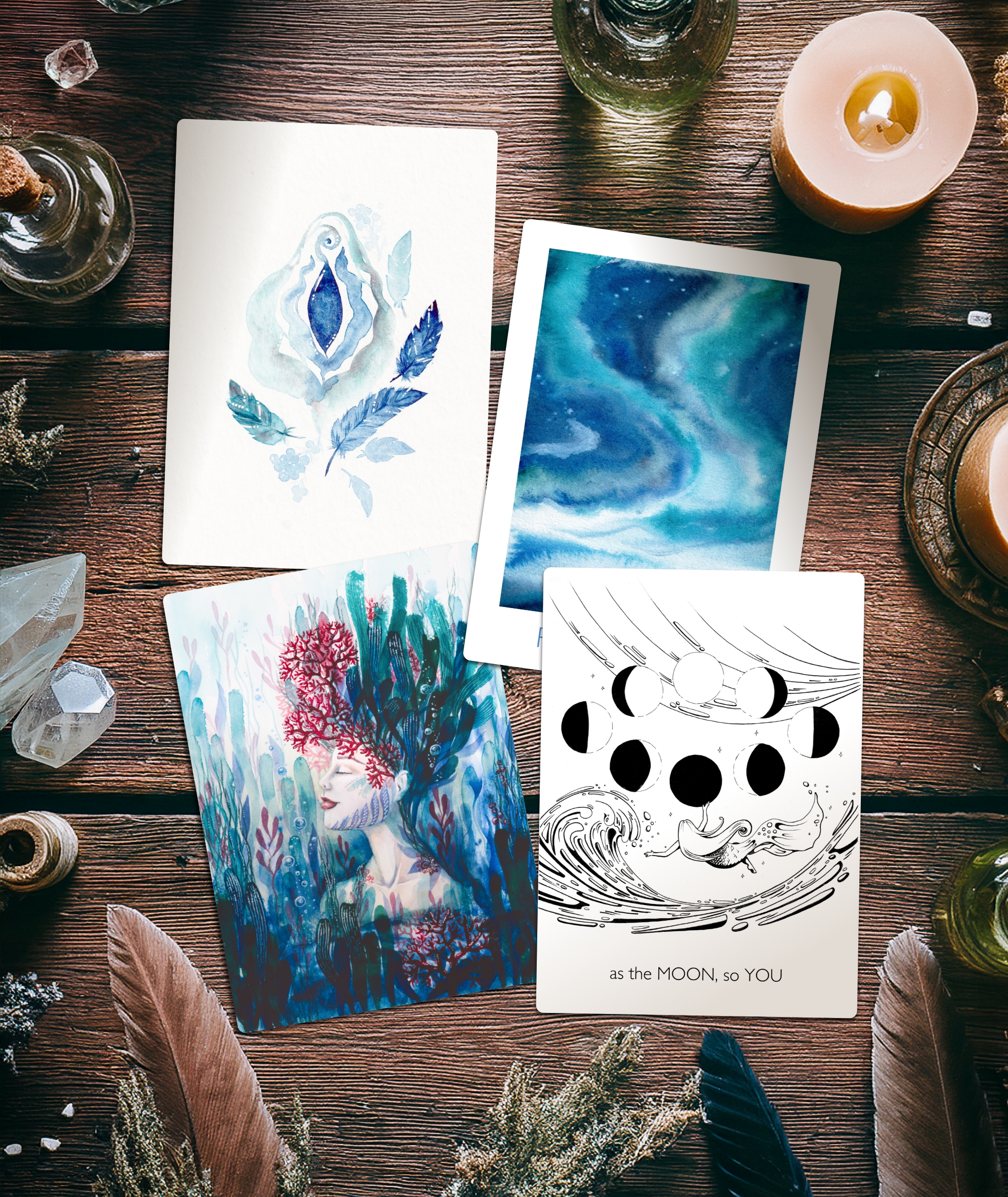 Postkarten 4er Oceanchild dunkel - Maria und der Pinsel