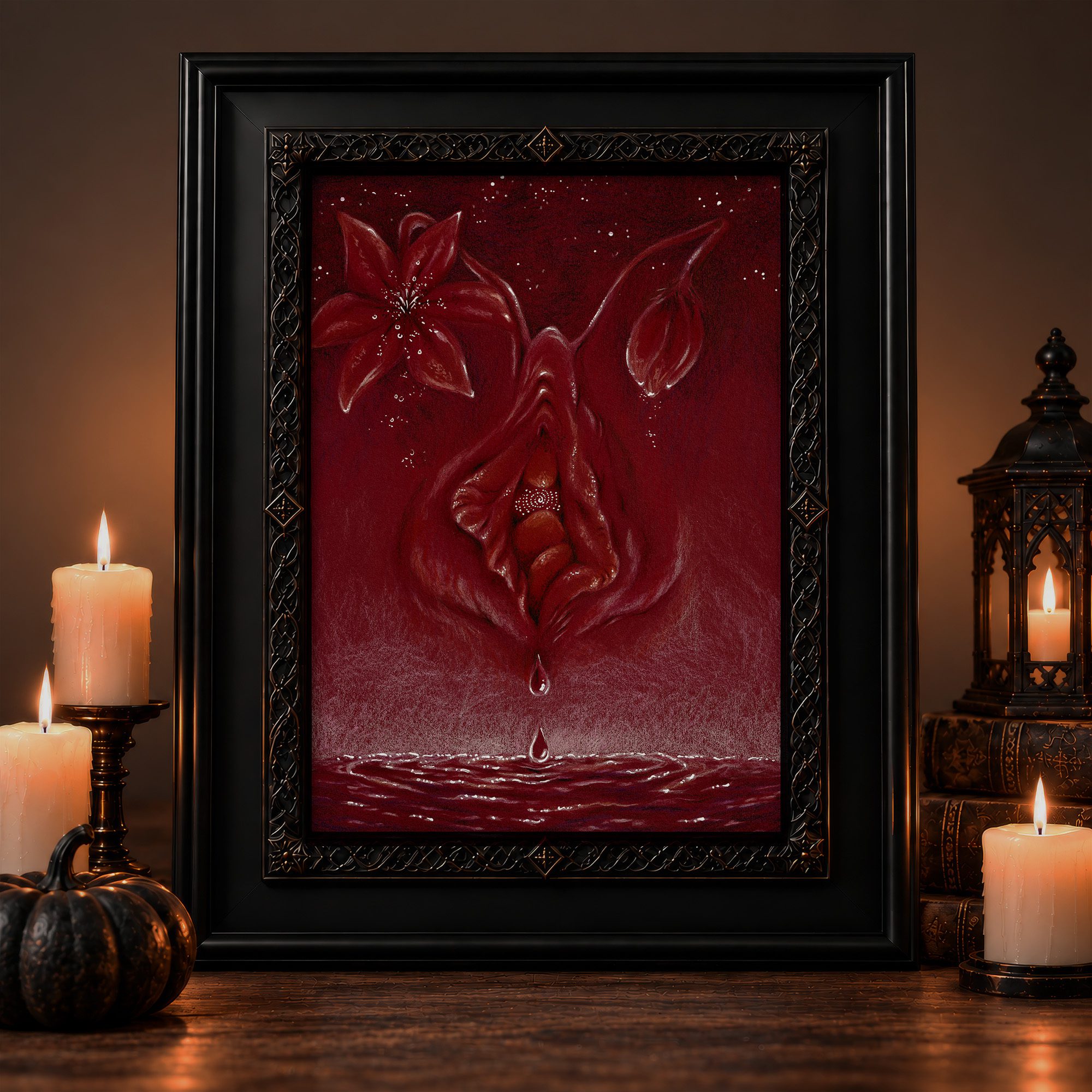 Yoni in Red Vulva Kunst Vagina Vulvina halloween art decor - Maria und der Pinsel