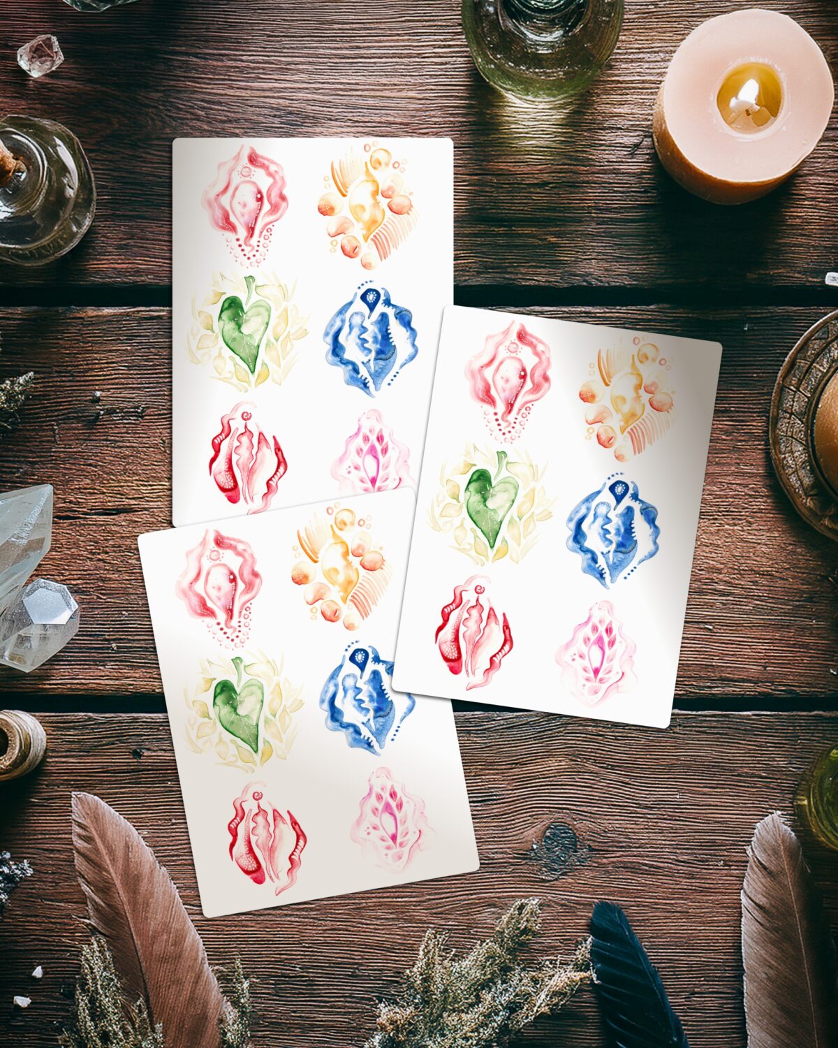 Maria und der Pinsel - Postkarten 3er Vulvafluid dunkel Postkartenset ~ VULVAFLUID