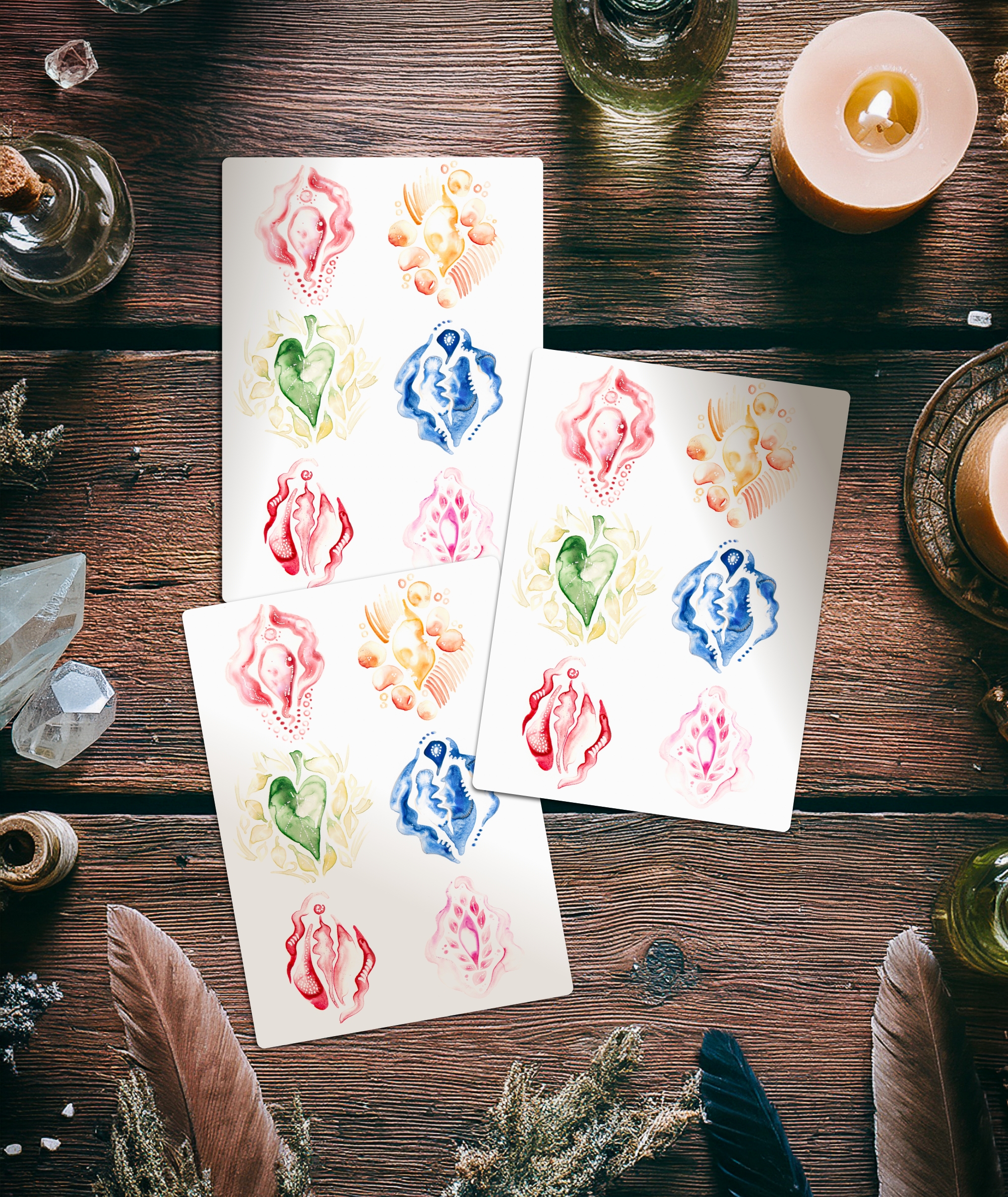 Postkarten 3er Vulvafluid dunkel - Maria und der Pinsel