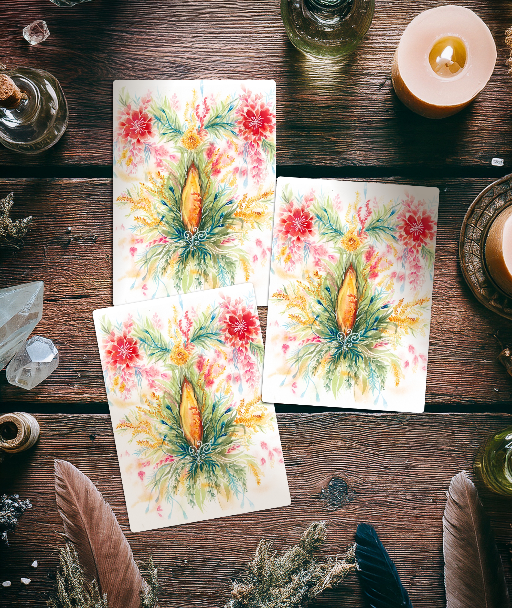 Postkarten 3er Follikel dunkel - Maria und der Pinsel