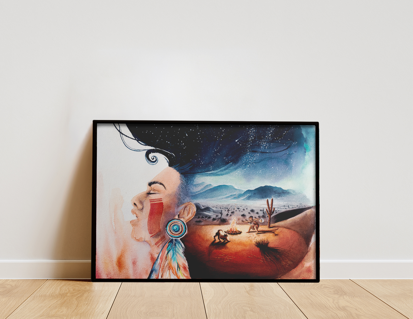 Strong Spirit Artprint Coyote Fire Mojawe Woman dancing frame light - Maria und der Pinsel