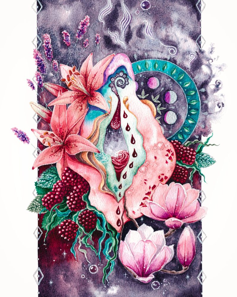 vulvaschönes - VP Die Beerenpriesterin scaled Das erste Vulva Portrait, das ich malen durfte