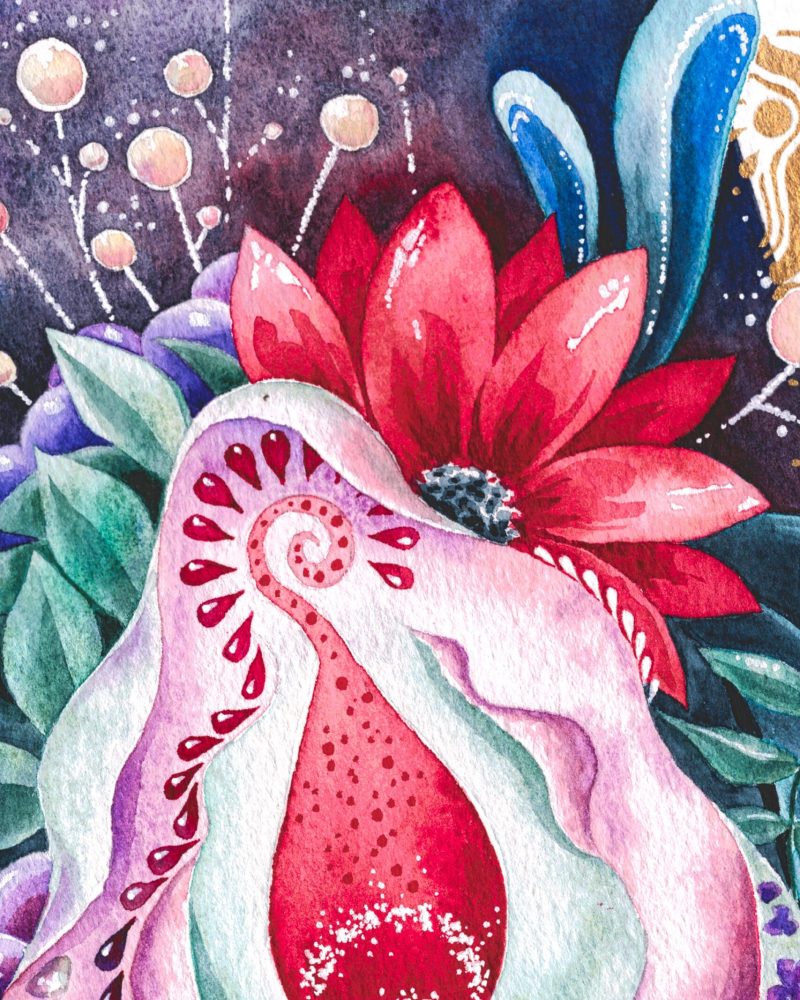 vulvaschönes - Vulvaweich Vulva Portrait malen lassen Aquarell Unikat body positivity diversitaet elysisch magisch bunt erbluehen weibliche urkraft 2a scaled Vulva Portrait - Details