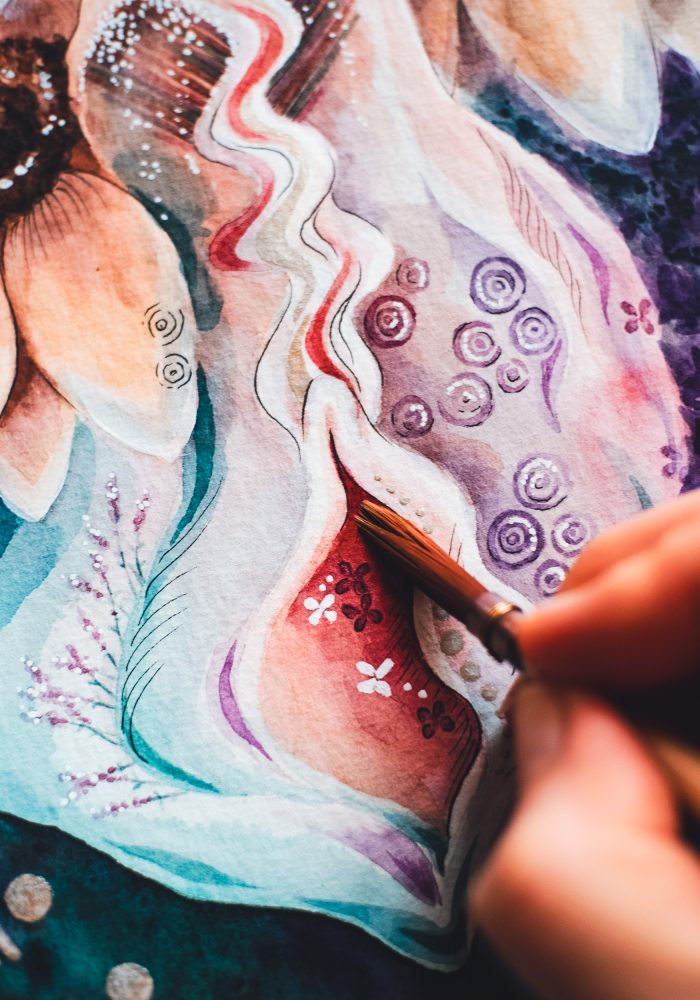 individuelle aufträge - vulva portrait schossraumheilung schwesternschaft vulva casting vagina yoni selbstliebe wertschaetzung goettin individuell vulva bild gemaelde geschenk2 Vulva Portrait "Die Sonnenlöwin" - 2024