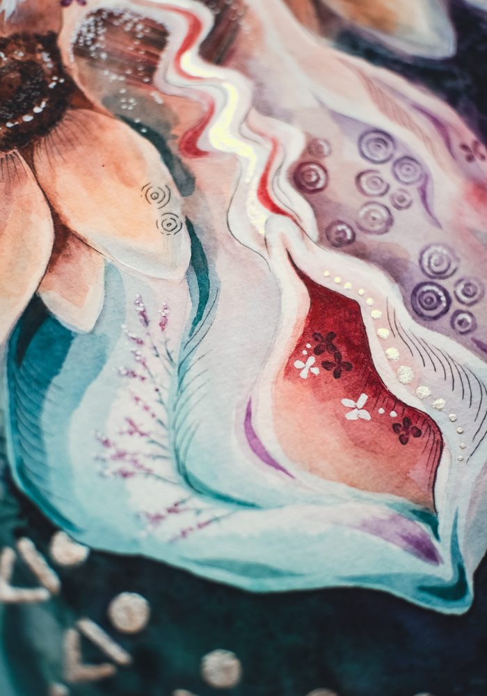 individuelle aufträge - vulva portrait schossraumheilung schwesternschaft vulva casting vagina yoni selbstliebe wertschaetzung goettin individuell vulva bild gemaelde geschenk6 Vulva Portrait "Die Sonnenlöwin" - 2024